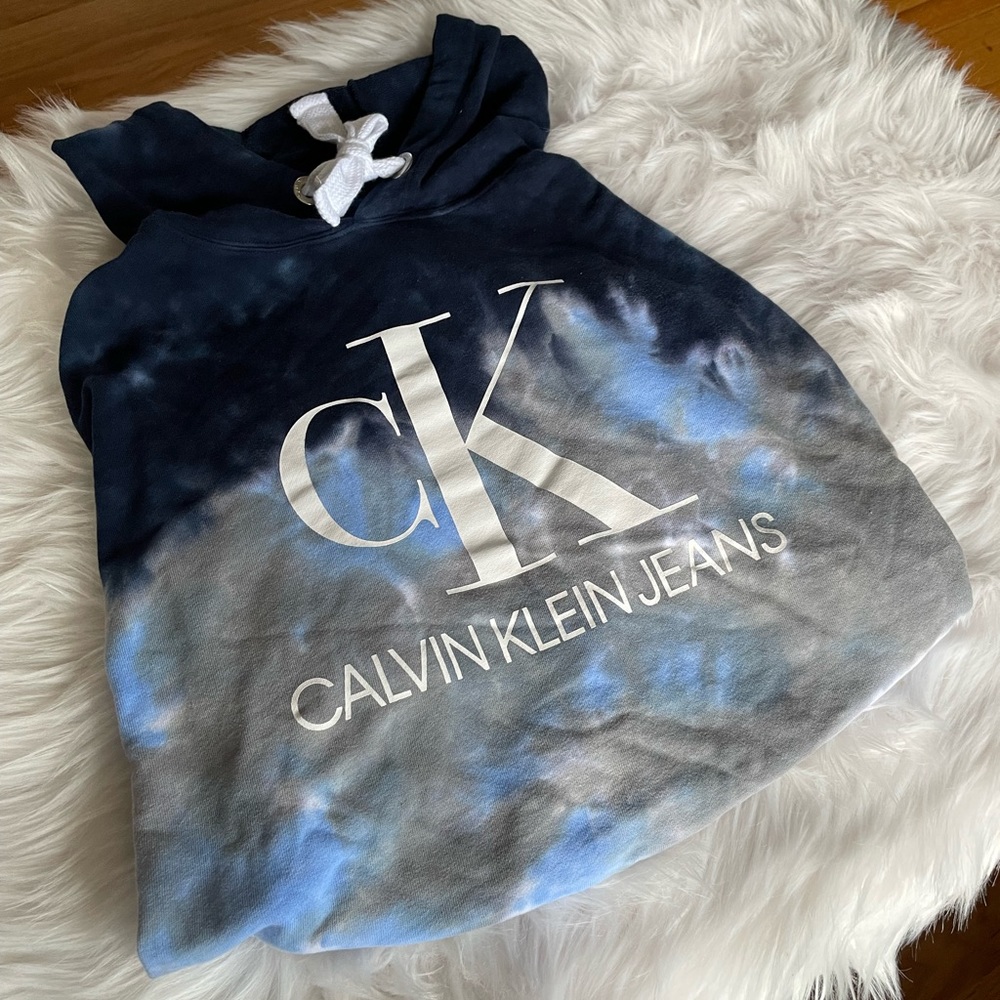 Calvin Klein jeans cropped hoodie tie dye blue and grey medium